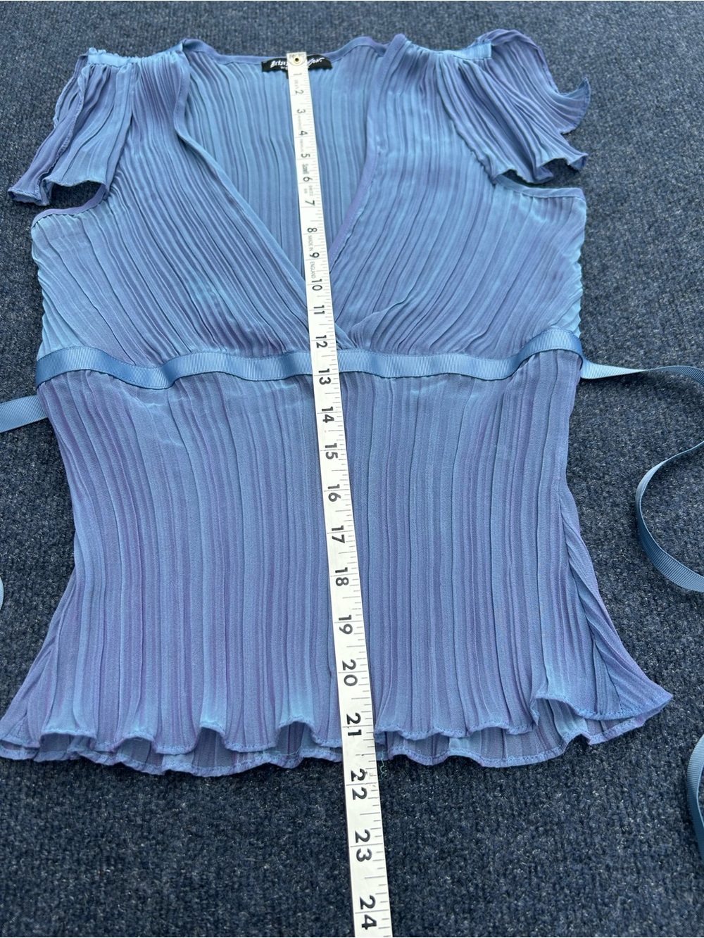 Betsey Johnson NY Vintage 90s Y2k Slate Blue Lavender Pleated Blouse Top - Picture 16 of 16